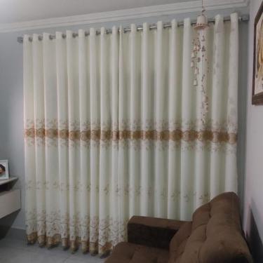 Imagem de Cortina Para Sala Quarto Janela Longa Linho Guipir Com Forro Microfibr