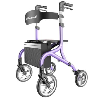 Imagem de PLANET WALK Andador rollator superleve para idosos, andador dobrável com assento e rodas dianteiras de borracha de 25,4 cm para todos os terrenos, encosto ajustável em altura, experimente conforto em