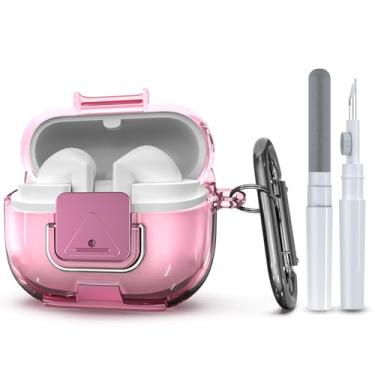 Imagem de Wacanc Capa protetora para Samsung Galaxy Buds 3/3 Pro com clipe de bloqueio seguro, design de suporte de telefone, proteção total, à prova de choque, capa de TPU com mosquetão e kit de limpeza (rosa