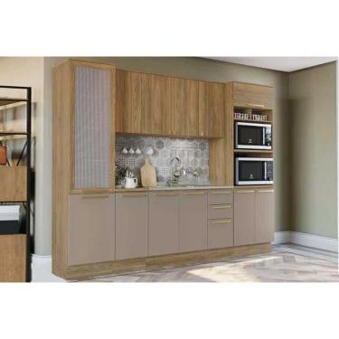 Imagem de Cozinha Completa Botanic 7 Peças (2Aéreos+2Balcões+2Paneleiros+1Complemento) s/Pia M657 Nogueira/Fendi - Kappesberg