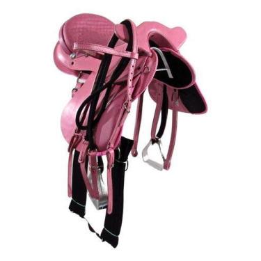 Imagem de Sela Australiana De Cabeça Rosa Luxo Inox 16 Polegadas - Couros Allas