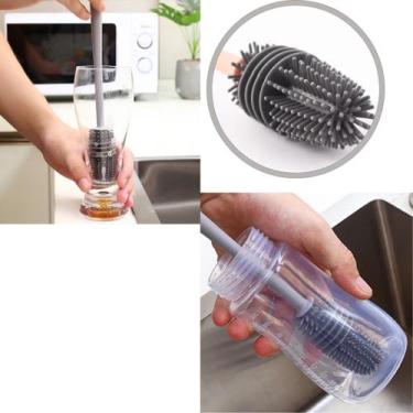 Imagem de Escova De Lavar Garrafa Mamadeira Copo Taça Silicone Limpeza - Arts