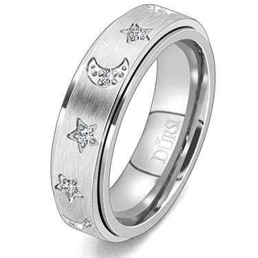 Imagem de DURSI Anel giratório Moon Star Fidget Anxiety Worry para mulheres e meninas aliança de compromisso de noivado de aço inoxidável com diamantes CZ prata ouro rosa 6 mm, 8, Metal, Zircônia cúbica