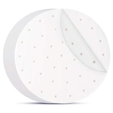 Imagem de Papel de pergaminho para fritadeira a ar 28 cm, Beasea 200 peças de forros de fritadeira a ar branco, papel pergaminho perfurado, papel vaporizador de bambu para fritadeira a ar e cesta a vapor