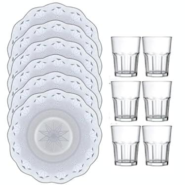 Imagem de Conjunto 12 Pratos Fundo De Vidro Transparente Com 06 Copos