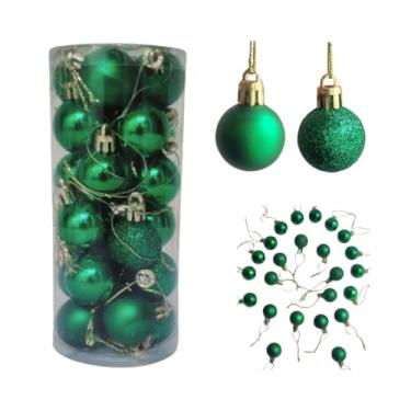 Imagem de 24 Bolas De Natal 3cm Pequena Mista Glitter Fosca Lisa Enfeite Natalino Árvore Natal Decoração Presente Ornamentos Decorativos Kit Christmas Premium (Verde-Escuro)