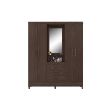 Imagem de Guarda Roupa Casal 4 Portas e 3 Gavetas c/ 1 Espelho Capelinha Persia Cafe Touch - Demóbile
