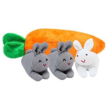 Imagem de Unzip Rabbit Doll Toy 3 coelhos em saco de cenoura Saco de cenoura Con