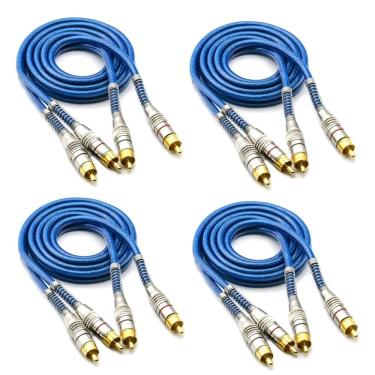 Imagem de Kit 4 Cabos Rca De 1 Metro Techone Blindado Azul Macho