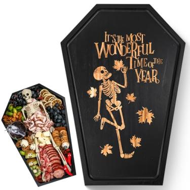 Imagem de Webake Tabuleiro grande de charcutaria de caixão – novo design de esqueleto, bandeja de servir assustadora de 42 cm para ampla exibição de comida, tábua de carne e queijo de madeira de Halloween