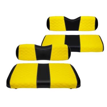 Imagem de SAMXOMAP Capas de assento de carrinho de golfe dianteiras e traseiras à prova d'água e resistente ao sol acessórios de capa de assento de vinil de grau marinho para EZGO TXT 1994-2013, amarelo (4