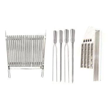 Imagem de Kit Churrasqueira 100% Inox Com Grelha Argentina E 4 Espetos