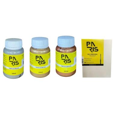 Imagem de Kit Metais Vibrantes 100ml 3 Tintas + Tela para pintura 15x20 - Paris