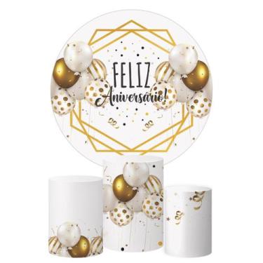 Imagem de Trio Capa Cilindro + Painel Redondo Feliz Aniversario Mod 04 - Decoran