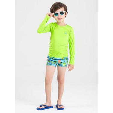 Imagem de Conjunto Praia Infantil Menino Verde Camiseta Manga Longa e Sunga Mons