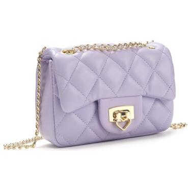 Imagem de LJCTULY Bolsa infantil para meninas de 3 a 14 anos, bolsa infantil com trava de coração, linda bolsa transversal com alça de corrente, Roxa, Small, Clássico, casual, moderno