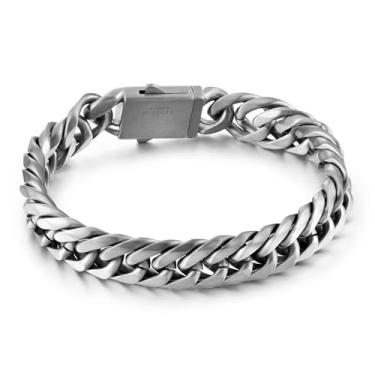 Imagem de TRUFINE Pulseira masculina de elos cubanos de aço inoxidável, 14 mm de largura, 20 cm/22 cm de comprimento, preto/banhado a ouro 18 K, presente para ele com caixa de presente, Length 8 Inch, Aço