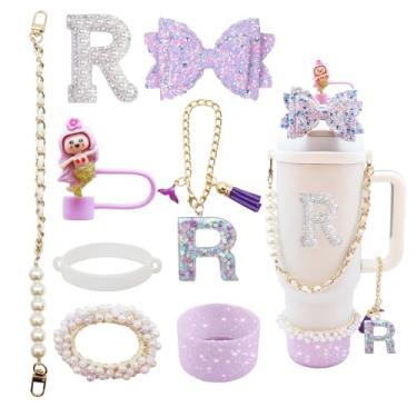 Imagem de Conjunto de acessórios de copo Stanley de 8 peças para copo de 1,18 l e copo de 850 g com alça, incluindo topo de palha, bota, alça de alça de garrafa de água, decoração de arco de palha, pulseiras