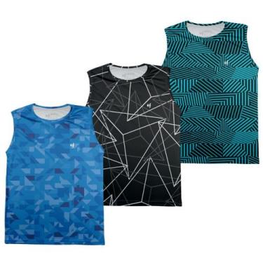 Imagem de Kit 3 Camiseta Regata Masculina Fitness Pro Dry Estampada Proteção UV 