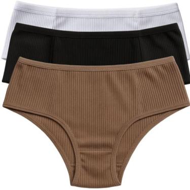 Imagem de Kit 3 Calcinha Feminina Canelada Confortável Pala Dupla Lingerie Básic