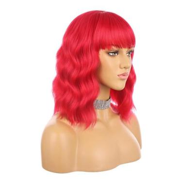 Imagem de Peruca EnileCor Red Short Curly Wavy Bob com franja para mulheres