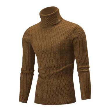 Imagem de Suéter masculino QZH.DUAO de gola alta Slim Fit Cable Cable Cable Cabl