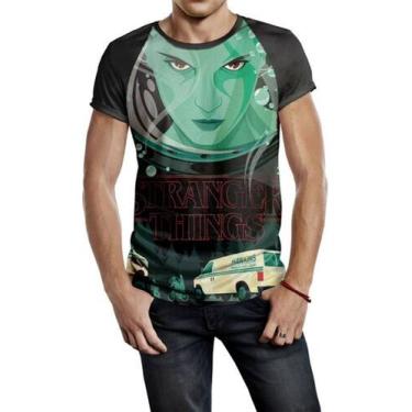 Imagem de Camiseta Raglan Masculina Stranger Things Onze Ref:234 - smoke, Preto,