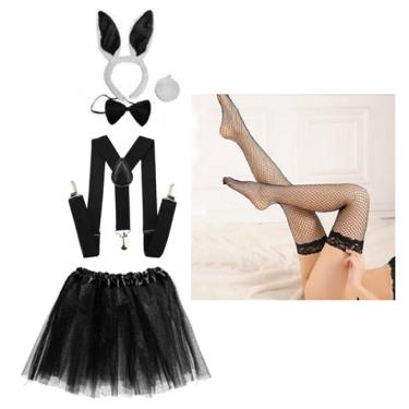 Imagem de Fantasia Coelhinha Tiara Gravata Rabinho Suspensório Saia Meia