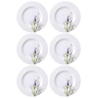 Imagem de Jogo 6 Pratos Sobremesa 21cm em Porcelana Tramontina Pratinho Servir Doces Tortas Decorado Lilla