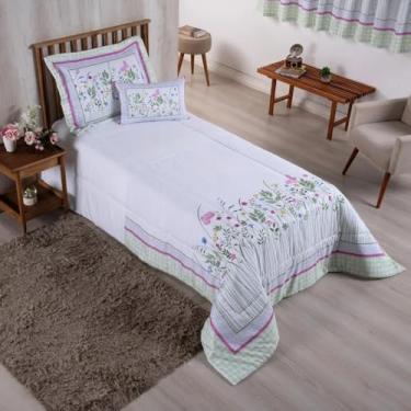 Imagem de Kit Edredom Solteiro Infantil Menina Menino 2,50 x 1,90m 300 Fios Estampa Digital 4 Peças (Jardins)