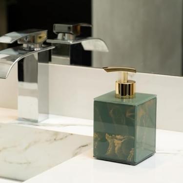 Imagem de Saboneteira Líquido 250ML Porta Sabonete Decorativo De Vidro EFEITO MÁRMORE Porta Álcool Gel Porta Sabonete Líquido (Verde com Dourado,Unid)
