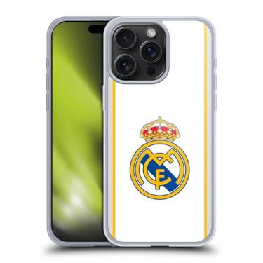 Imagem de Head Case Designs Capa de gel com emblema branco oficialmente licenciada pelo Real Madrid CF [proteção de grau militar] compatível com Apple iPhone 15 Pro Max e compatível com MagSafe