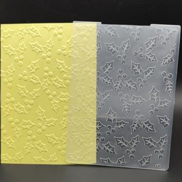Imagem de Pasta em relevo de plástico tamanho A6 com padrão de bagas de Natal, artesanato, impressões texturizadas de plástico para fazer cartões, scrapbooking