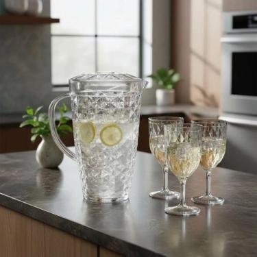 Imagem de Conjunto Jarra Cristal Com Tampa 4 Taças 2,6 Litros Incolor - Xplast