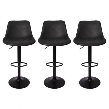 Imagem de Kit 3 Banquetas Estofadas c/encosto p/Cozinha Gir.Preta