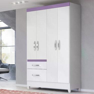 Imagem de Guarda Roupa Solteiro 4 Portas 2 Gavetas Madri Branco