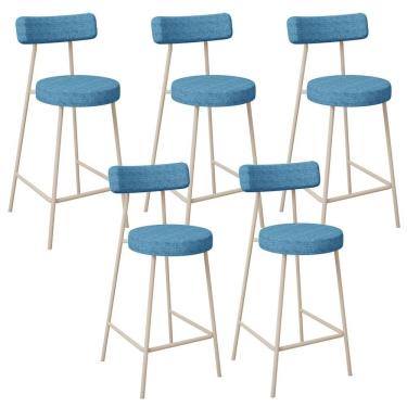 Imagem de Kit 05 Banquetas Baixa Cozinha Sala Jantar Bancada Milão Arena L02 Linho Azul - Lyam Decor
