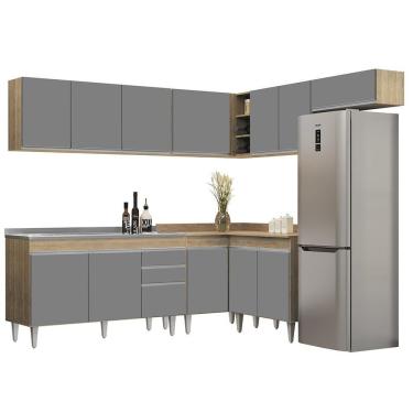 Imagem de Armário De Cozinha Modulado De Canto 7 Peças Cp24 Com Pia Inox Castanho/cinza - Lumil