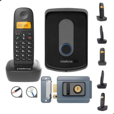 Imagem de Kit Aparelho de Telefone Fixo Sem Fio Com Bina Interfone e Fechadura C
