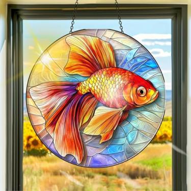 Imagem de Acrílico colorido, apanhadores de sol, decoração de janela pendurada de peixe dourado, arte de parede de arco-íris, para quarto, varanda, interior e exterior, jardim, enfeites de Natal, decoração 19 x