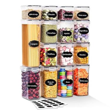 Imagem de Kit 15 Potes Herméticos Empilháveis para Cozinha – Plástico BPA Free, Trava 4 Lados, 4 Tamanhos – Organizadores para Mantimentos