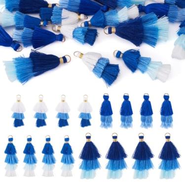 Imagem de 16 peças, várias camadas, pompom, polialgodão, borlas, pingentes, decorações, chaveiro com anel dourado para fazer joias, brincos, marcadores, bolsa, acessórios de artesanato, azul