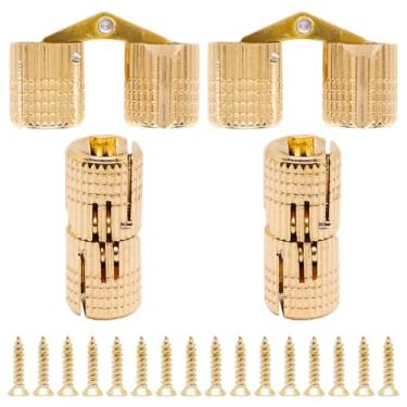 Imagem de S SYDIEN 4 peças de dobradiças escondidas de latão de 10 mm com 16 parafusos, dobradiças pequenas de ângulo de abertura de 180 graus para caixa de madeira faça você mesmo para fazer caixas de joias