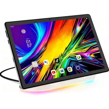 Imagem de Tablet Android atualizado 2025 de 10,1 polegadas com tela sensível ao toque IPS HD, câmera dupla, armazenamento de 64 GB, expansão de 1 TB, kit de tablets 8 em 1 com teclado, capa protetora, mouse