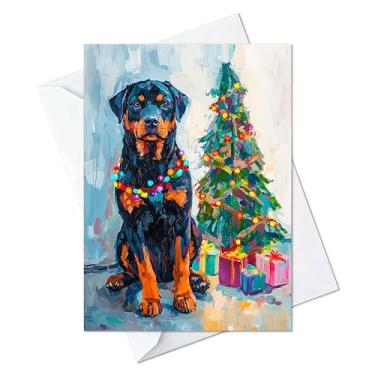 Imagem de Cartões de Natal Rottweiler para cães - Cartões com envelopes - (conjunto de 10) Cartões grandes dobrados de 14,7 x 21 cm (Pacote com 10, Rottweiler)