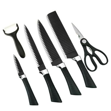 Imagem de Jogo de Cozinha Kit C/12 Peças de Silicone Utensílios e Copo Suporte para Cozinha Cabo de Madeira yz(Kit 6 Facas)