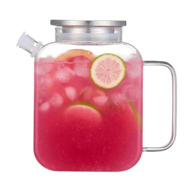Imagem de Purefold Jarro de água de 1,5 litros, jarro de vidro de borossilicato com tampa e bico de vedação total, garrafa de porta de geladeira à prova de vazamento para chá gelado, café, suco, bebidas com