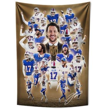 Imagem de WHZKCYH Tapeçaria Josh Allen para fãs de futebol infantil presentes de festa de aniversário - Rugby Superstar tapeçaria assinada pôster para decoração de parede de quarto de menino adolescente - 70 x