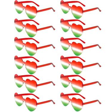 Imagem de LYMOJOR 12 pares de óculos de sol de coração de Natal para mulheres, sem aro, vermelho, branco e verde para festas femininas