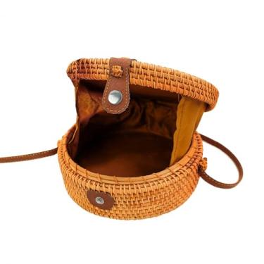 Imagem de Bolsa de Bambu Artesanal Retangular, Marrom, Trançada com Alça Fixa, Forrada, Estilo Casual Praia, Tamanho Médio 25x22x8cm, Verão